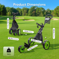 Chariot de golf manuel 3 roues – cotes déployé et replié