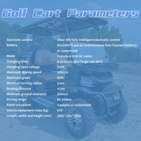 Voiturette de golf électrique tout-terrain – tableau des caractéristiques techniques