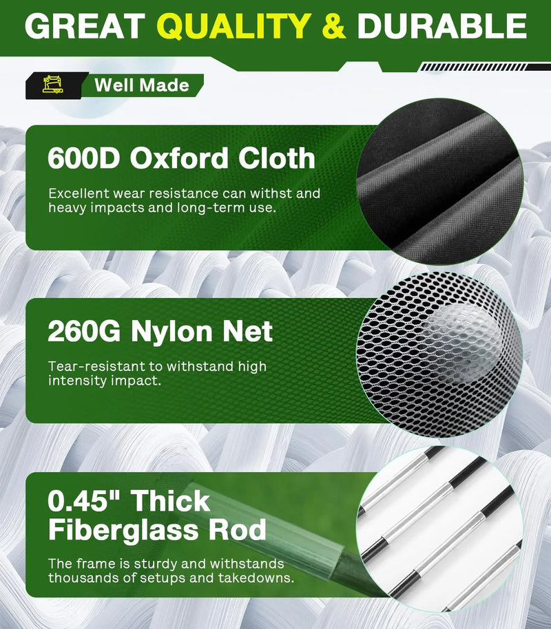 Filet d'entraînement golf noir – toile Oxford, maille nylon et tige en fibre de verre