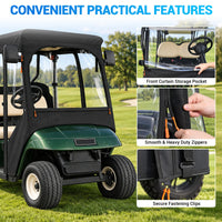 Housse de voiturette de golf – poche du rideau avant, fermetures éclair et clips de fixation