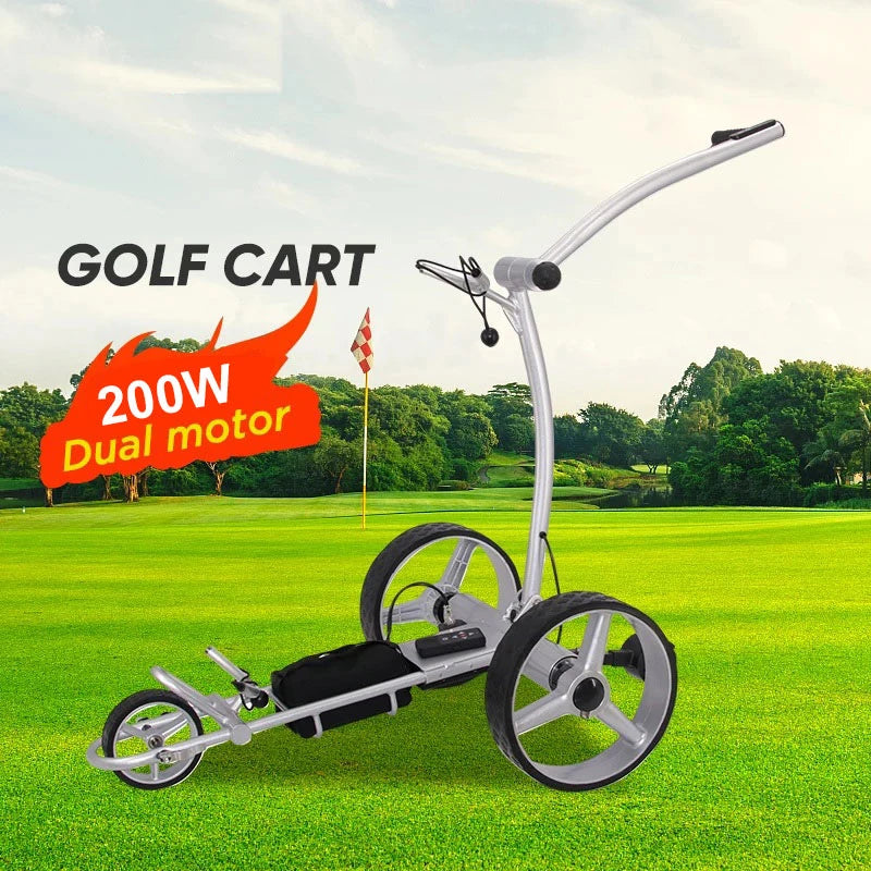 Chariot de golf électrique pliable – en situation sur le gazon, double moteur 200 W