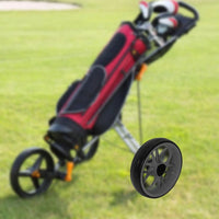 Roue de chariot de golf – roue grise montée sur un chariot avec un sac de golf