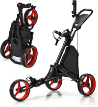Chariot de golf 3 roues pliable – version à roues rouges