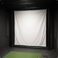Écran de simulateur de golf – format 3 m × 4 m sur cadre noir avec tapis de frappe