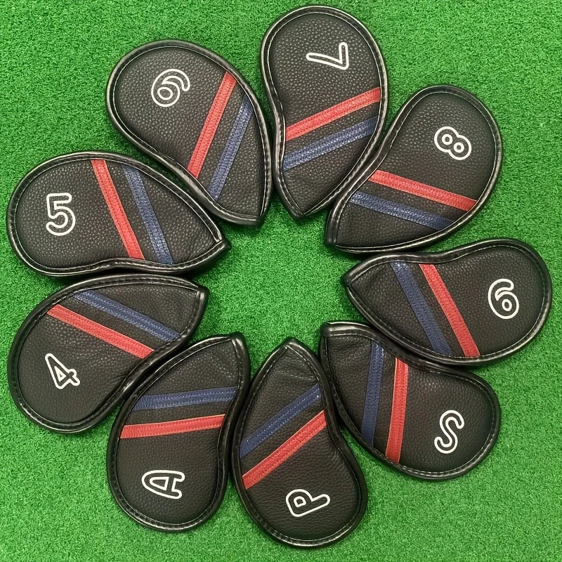Protège fers golf – housses noires à rayures rouge et bleu en cercle