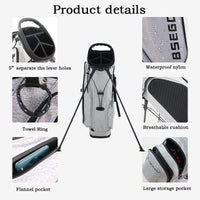 Sac de golf trépied ultraléger – détails : haut à compartiments, nylon imperméable, anneau à serviette, coussin respirant, poche en flanelle, grande poche