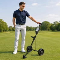 Chariot de golf manuel pliable 2 roues noir, cadre stable, roues à glissement fluide