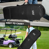 Housse de voyage golf pliable – portée à la main et à l'épaule avec une voiturette en arrière-plan