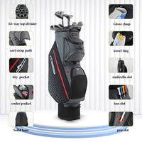 Sac de golf chariot avec ses poches : isotherme, parapluie, tees, gant et crayon