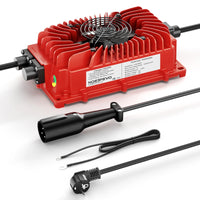Chargeur de batterie au plomb 48 V – chargeur rouge avec connecteur rond, cordon secteur et câble