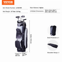 Sac de golf chariot – schéma des dimensions 43 x 32 x 91 cm avec bretelle et protection antipoussière