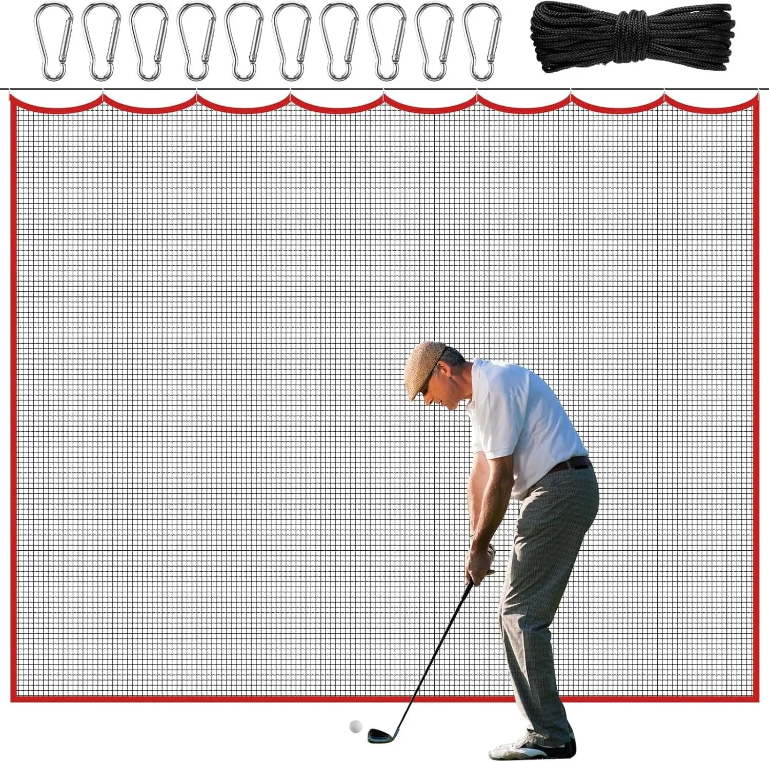 Filet de protection golf 3 x 3 m, maille 2,5 cm, corde et mousquetons