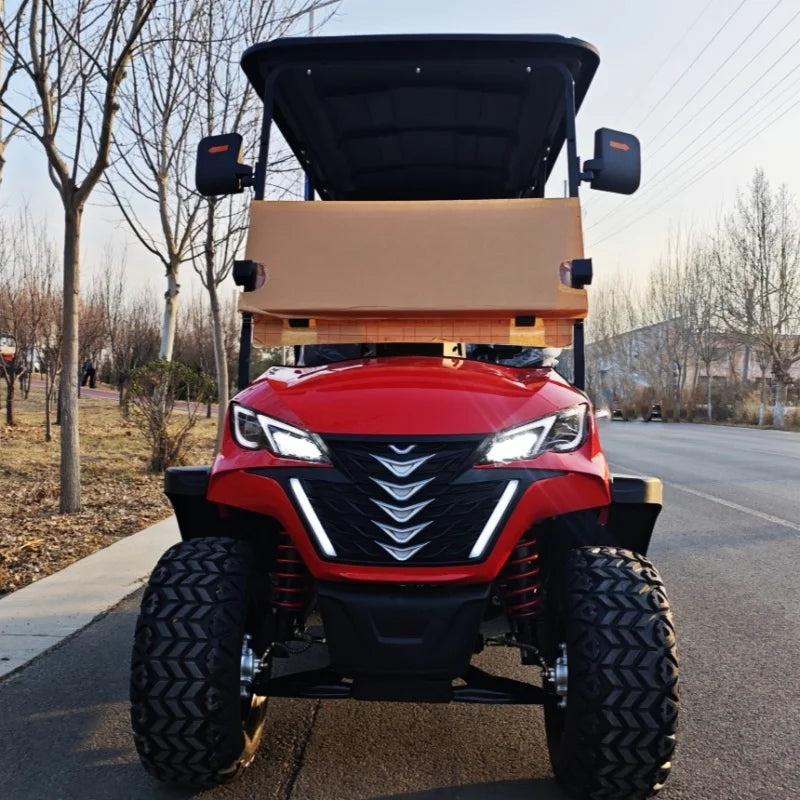 Voiturette de golf électrique tout-terrain – vue de face avec calandre et pneus tout-terrain