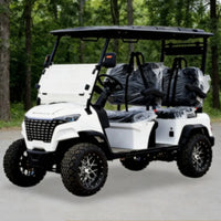 Voiturette de golf électrique de chasse blanche – vue de trois quarts avant