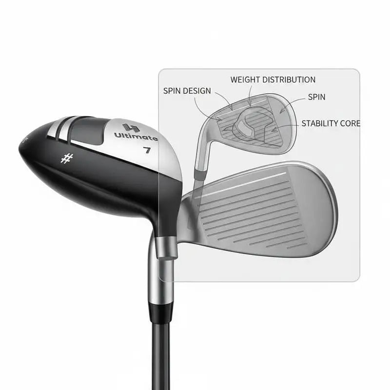 Set de golf complet gaucher – schéma des têtes d'hybride et de fer