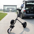 Chariot de golf manuel pliable 3 roues, porte-bouteille et porte-carte