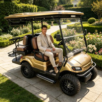 Voiturette de golf électrique – vue de côté, banquette marron