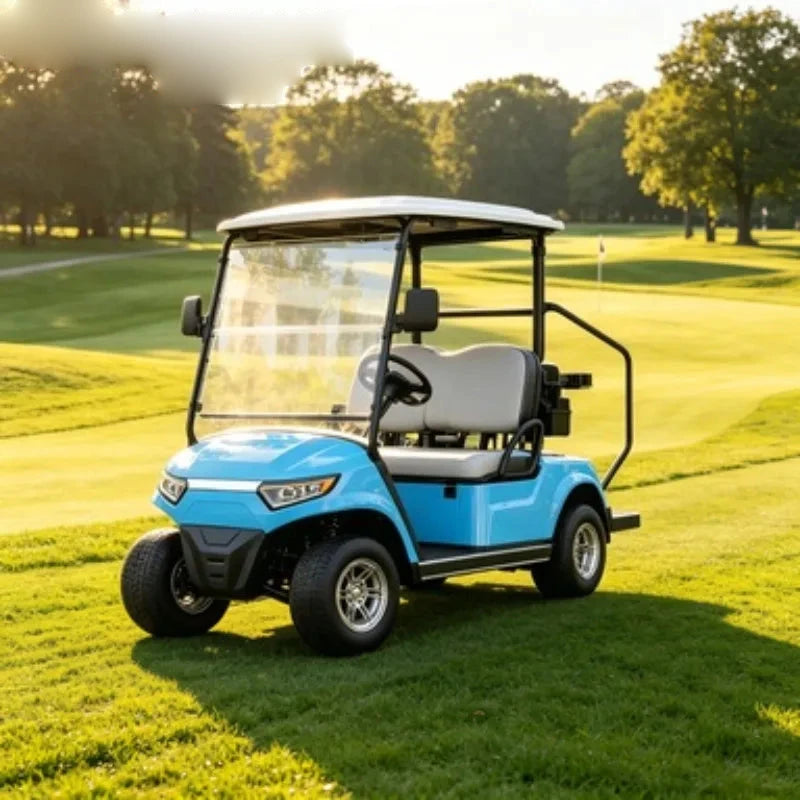 Voiturette de golf 2 places – carrosserie bleu clair et toit blanc