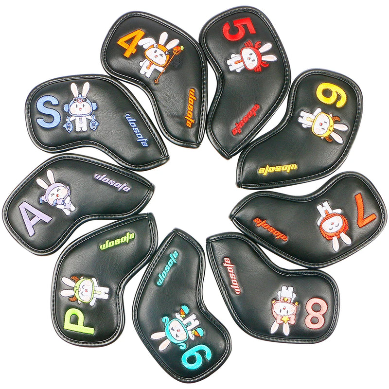 Couvre fer golf lapin – set noir de 9 housses
