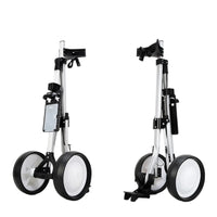 Chariot de golf manuel pliable en aluminium – deux chariots repliés sur fond blanc