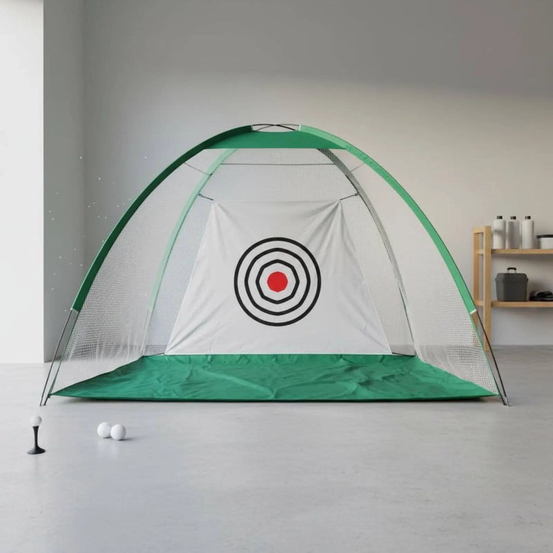 Filet de golf portable avec cible – enclos vert avec tee et balles devant la cible