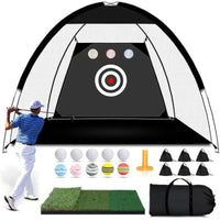 Filet d'entraînement golf 3 x 2 m – filet déployé avec balles, sacs de sable et sac de transport