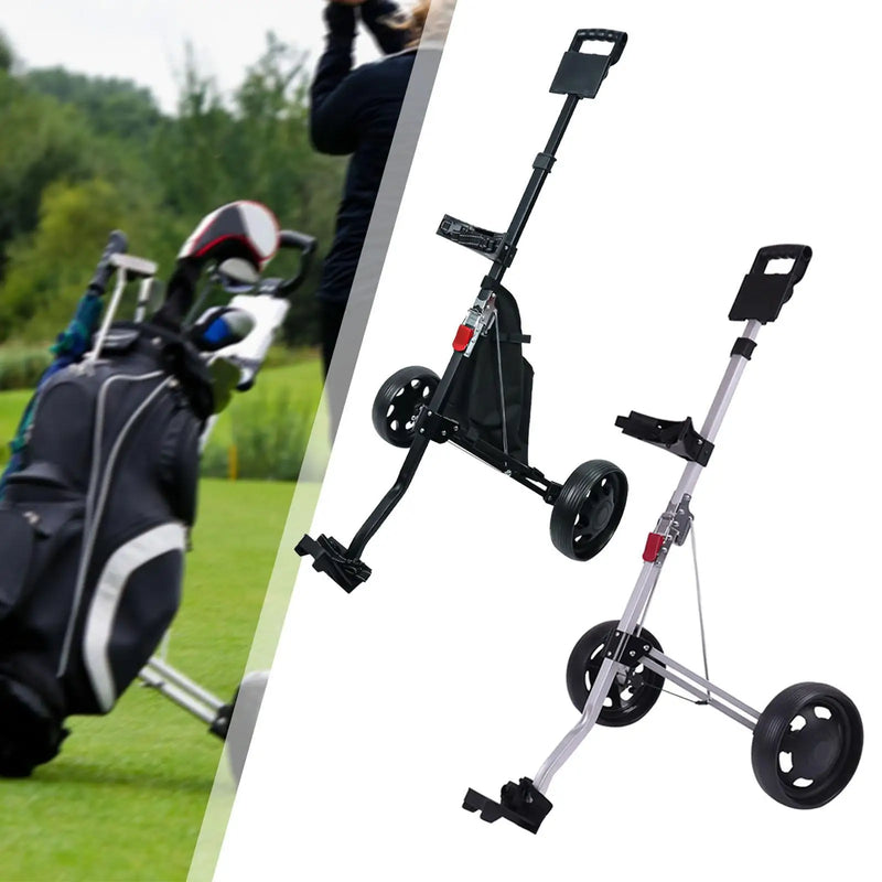 Chariot de golf manuel pliable à 2 roues – deux modèles avec sac de golf en arrière-plan