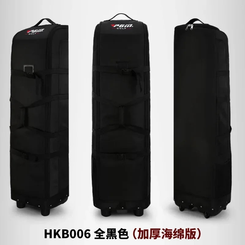 Housse de voyage golf pliable – version rembourrée noire, vue de face, de profil et de dos
