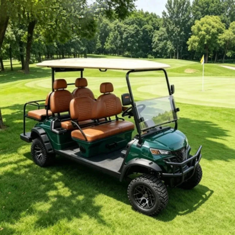 Voiture de golf électrique 4 places – version vert foncé à sièges marron