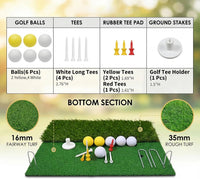 Filet de golf rouge – balles, tees, support de tee, piquets et tapis à deux hauteurs de gazon