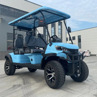 Voiturette de golf électrique à pare-chocs avant – vue de trois quarts avant, version bleu ciel