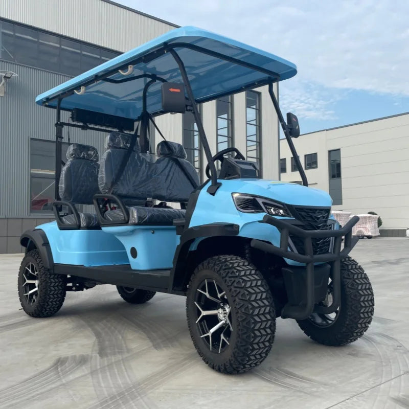 Voiturette de golf électrique à pare-chocs avant – vue de trois quarts avant, version bleu ciel