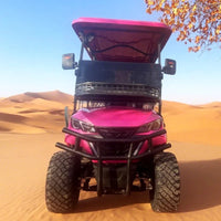 Voiturette de golf tout-terrain 4 places – vue de face, pare-chocs, panier et phares