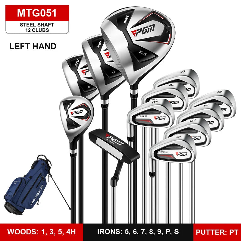 Set de golf complet homme – 12 clubs gaucher à shaft acier avec sac