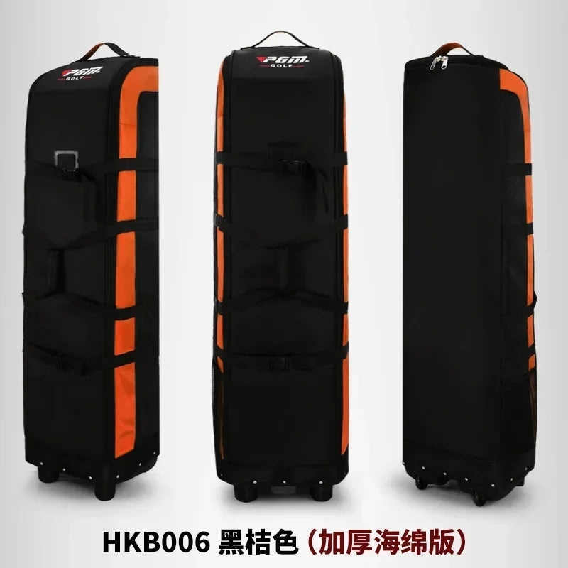 Housse de voyage golf pliable – version rembourrée noir et orange, trois vues