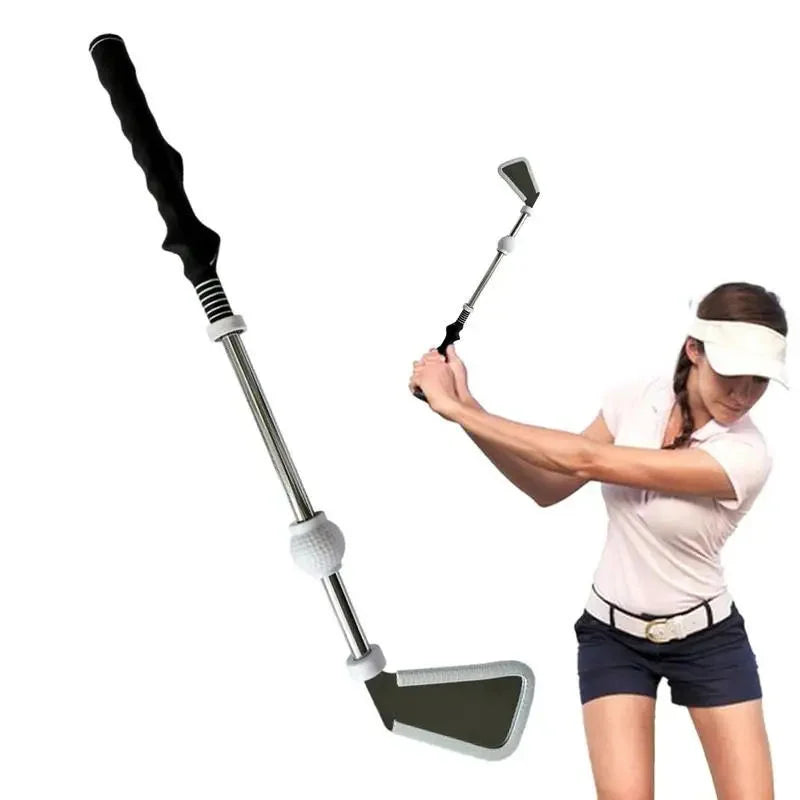 Aide au swing rétractable – golfeuse en haut de backswing avec l'aide au swing