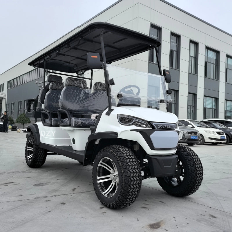 Voiturette de golf électrique blanche surélevée 4+2 places modèles de 2 à 8 places