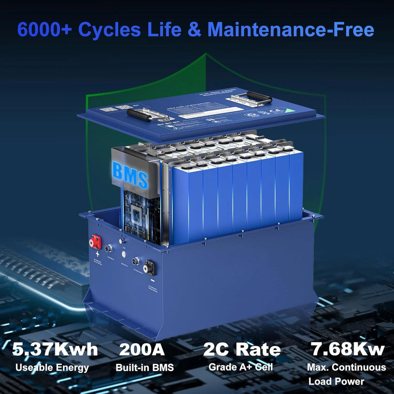 Batterie lithium voiturette de golf 48 V 105 Ah – cellules LiFePO4 de grade A+, BMS 200 A et 6 000 cycles