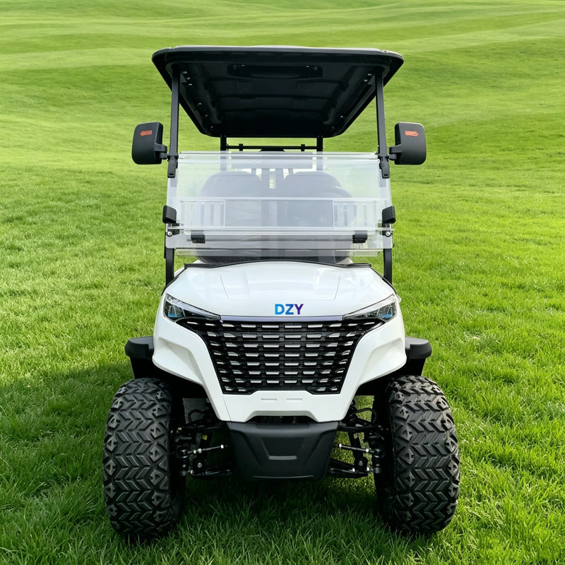 Voiturette de golf électrique blanche à calandre ajourée – vue de face