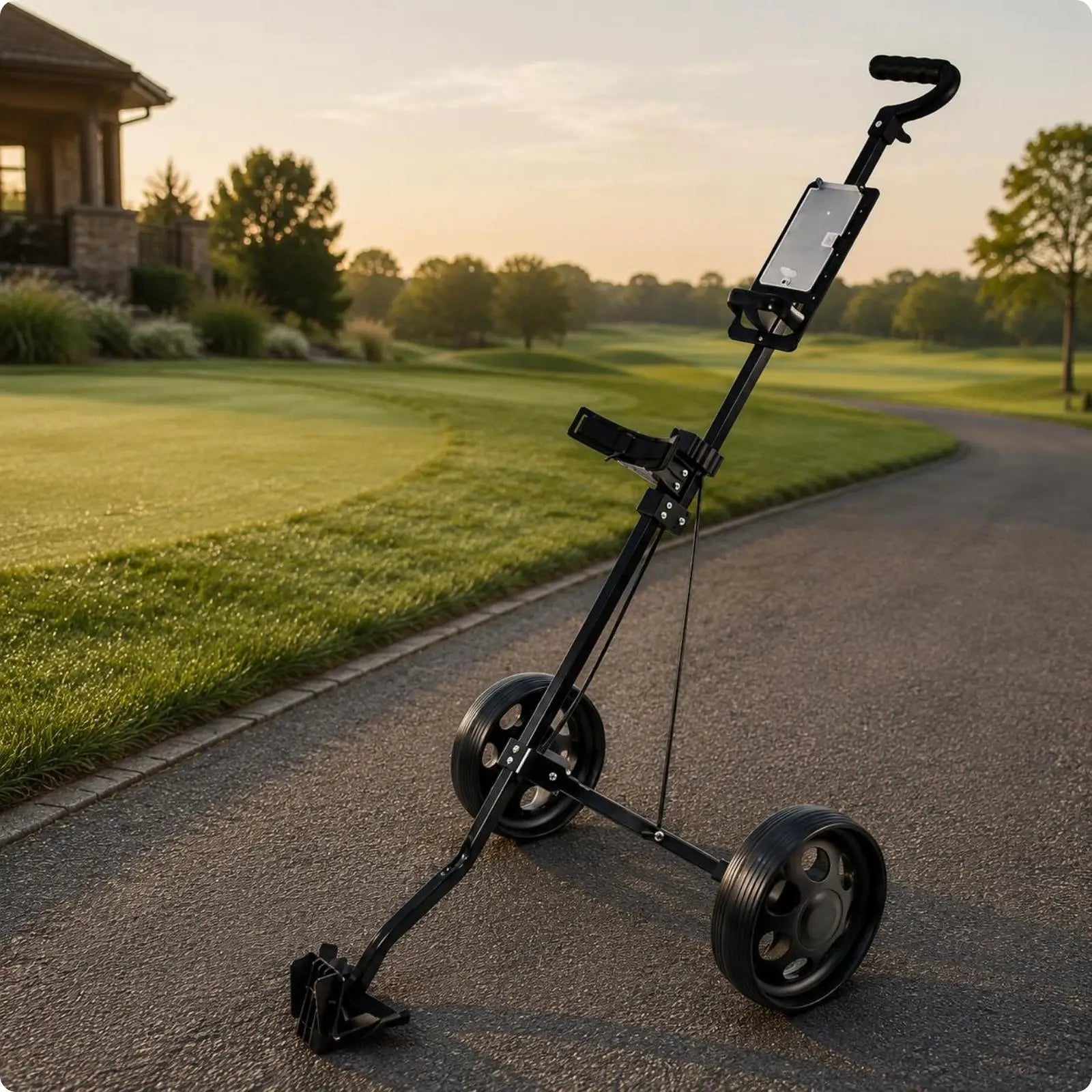 Chariot de golf manuel léger à 2 roues pliable, cadre en fer et roues en plastique