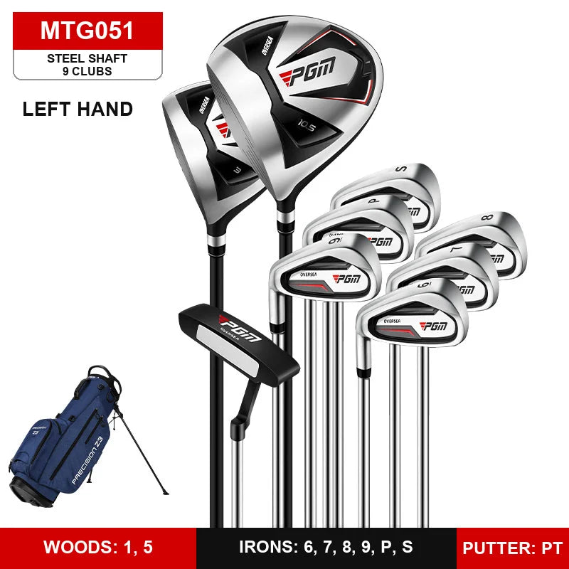 Set de golf complet homme – 9 clubs gaucher à shaft acier avec sac