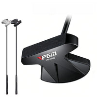 Putter maillet torsion nulle – tête noire en gros plan et deux putters argent et noir