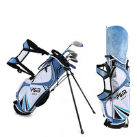 Set de golf enfant – sac trépied bleu et blanc avec capuchon bleu clair