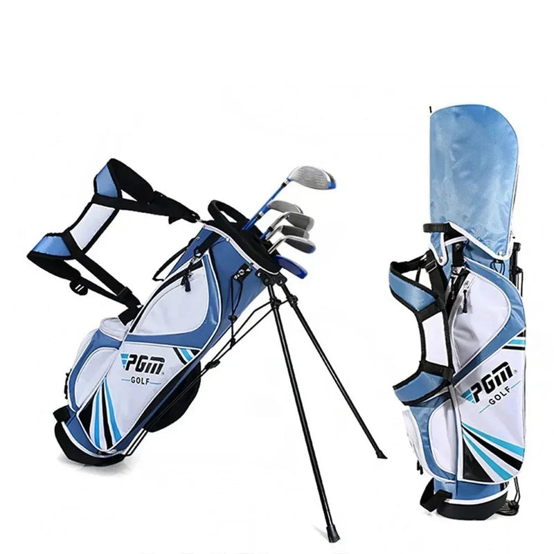 Set de golf enfant – sac trépied bleu et blanc avec capuchon bleu clair