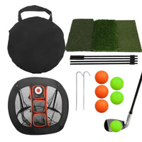 Filet de chipping golf carré – version ensemble avec tapis tricolore, balles et sac