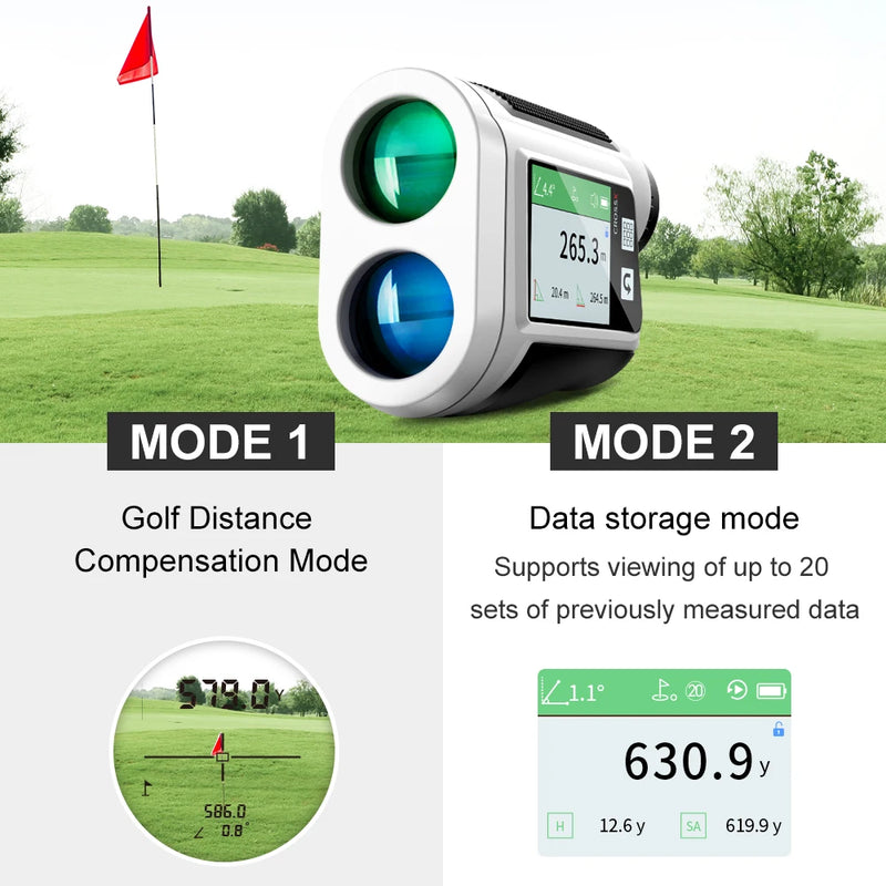 Télémètre laser de golf – mode compensation de distance et mode mémoire de 20 mesures