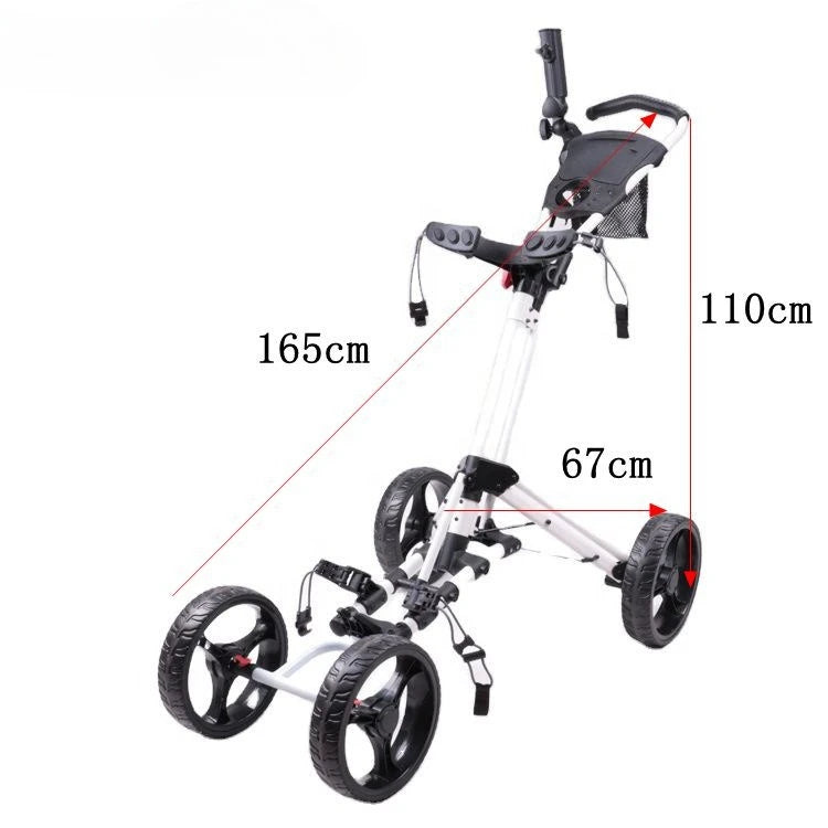 Chariot de golf manuel 4 roues pliable, roues démontables et frein de stationnement