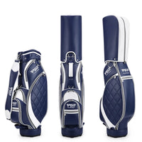 Sac de golf tour femme – coloris bleu marine et blanc, vues de face, de dos et de côté