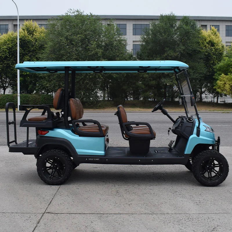 Voiturette de golf électrique 6 places – vue de profil avec les banquettes