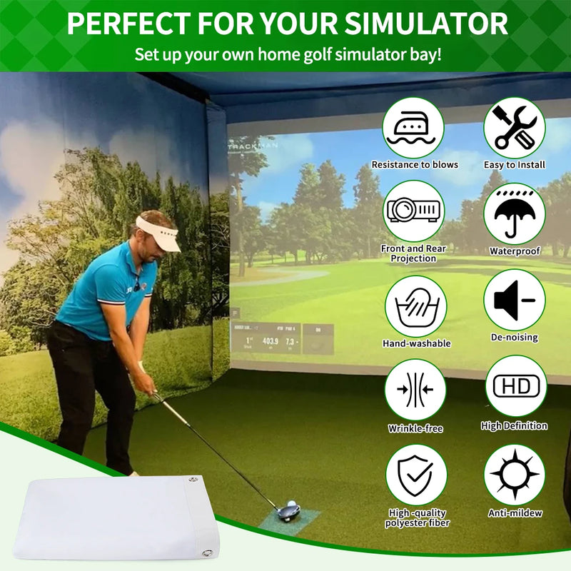 Écran d'impact de simulateur de golf – joueur face à l'écran et atouts de la toile